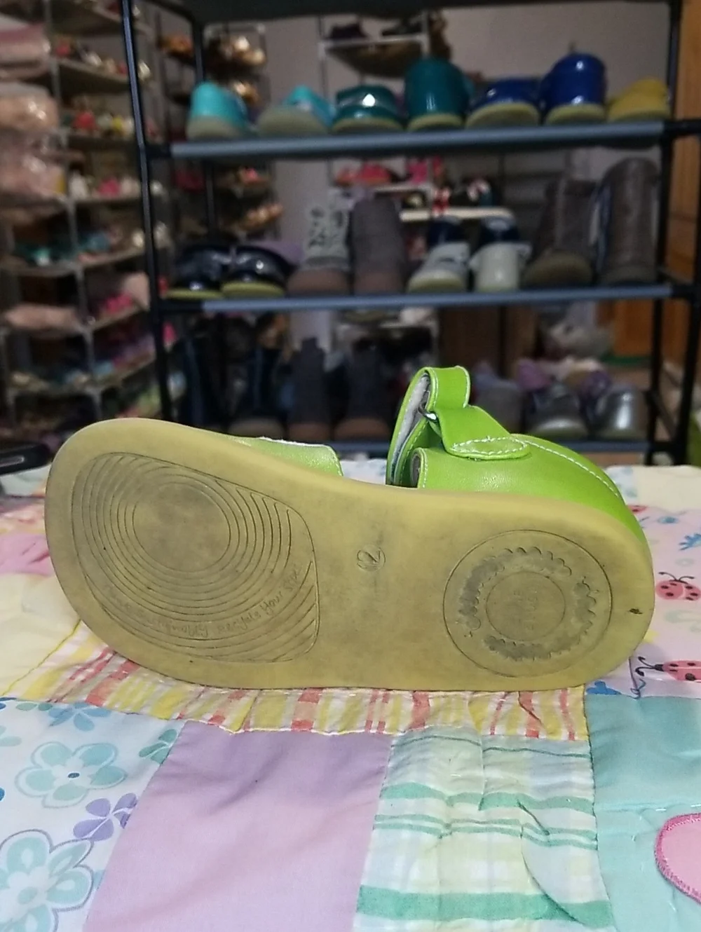 Livie & Luca Lime Green Leather Mary Jane Shoes with Glitter Size 12 Petals